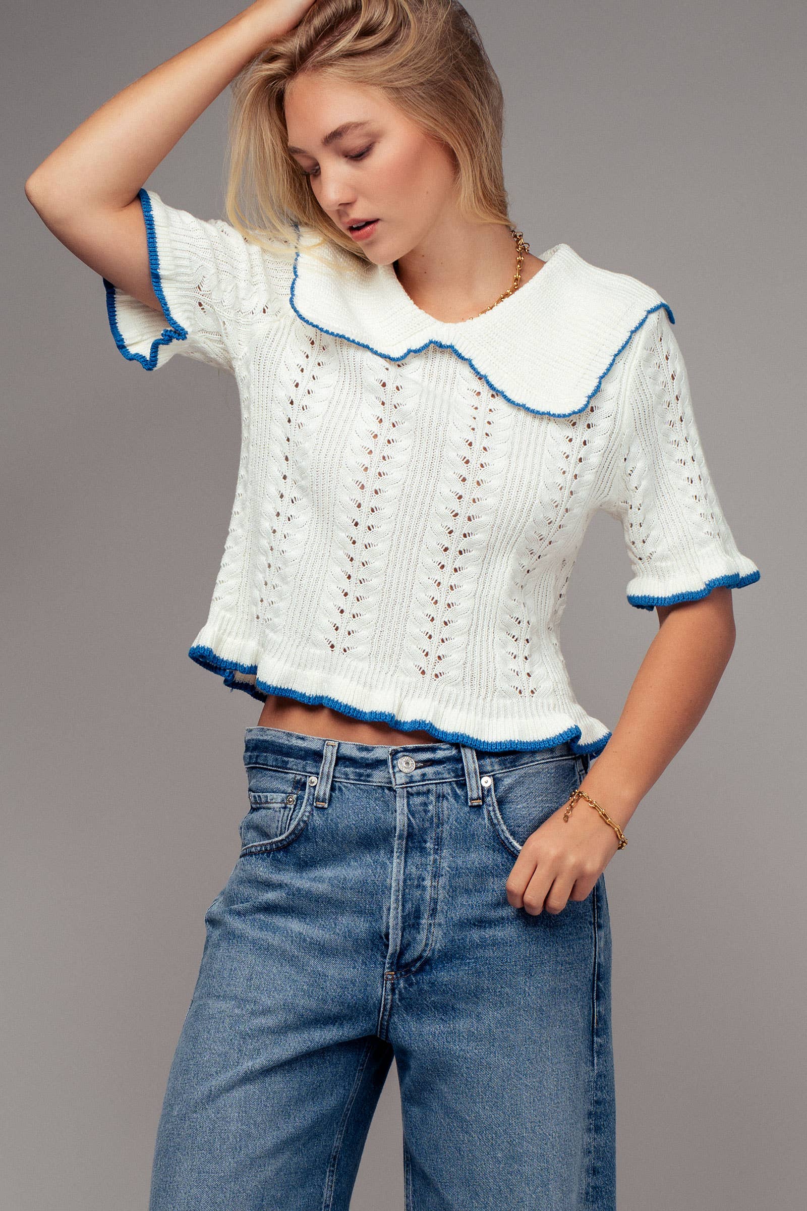 Urban Daizy Crochet Knit Ruffled Top Black Knit Top - Women's (UDZ-TP-00721) – alternate view 7