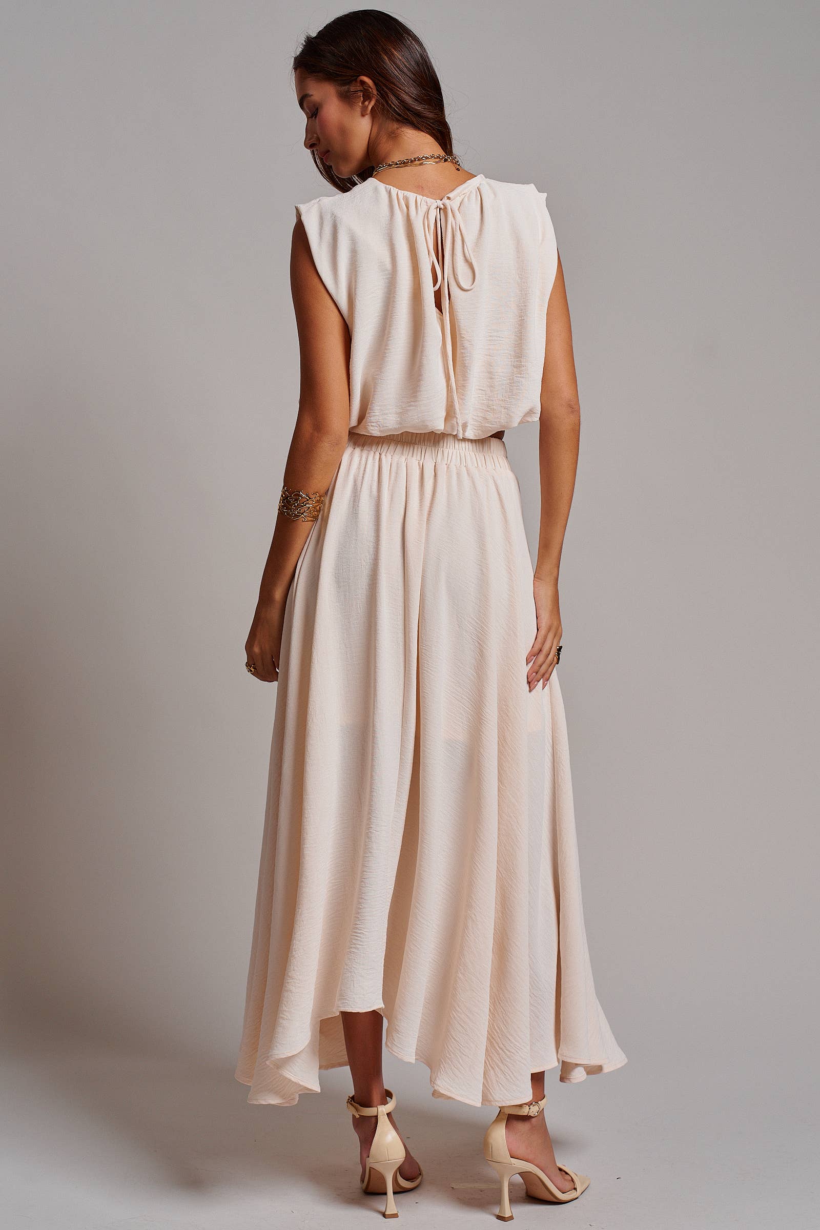 High-Waist Pleated High-Low Maxi Skirt