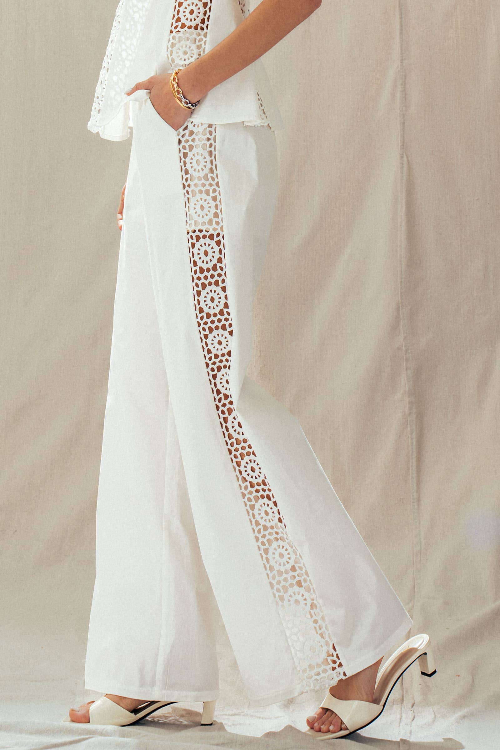 Cotton Eyelet Two-Piece Set Peplum Cami & Pants