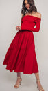 Urban Daizy Elegant Off Shoulder Ruched Long Sleeve Spring Midi Dress Red Dress - Women's (UDZ-DR-00366) – alternate view 7
