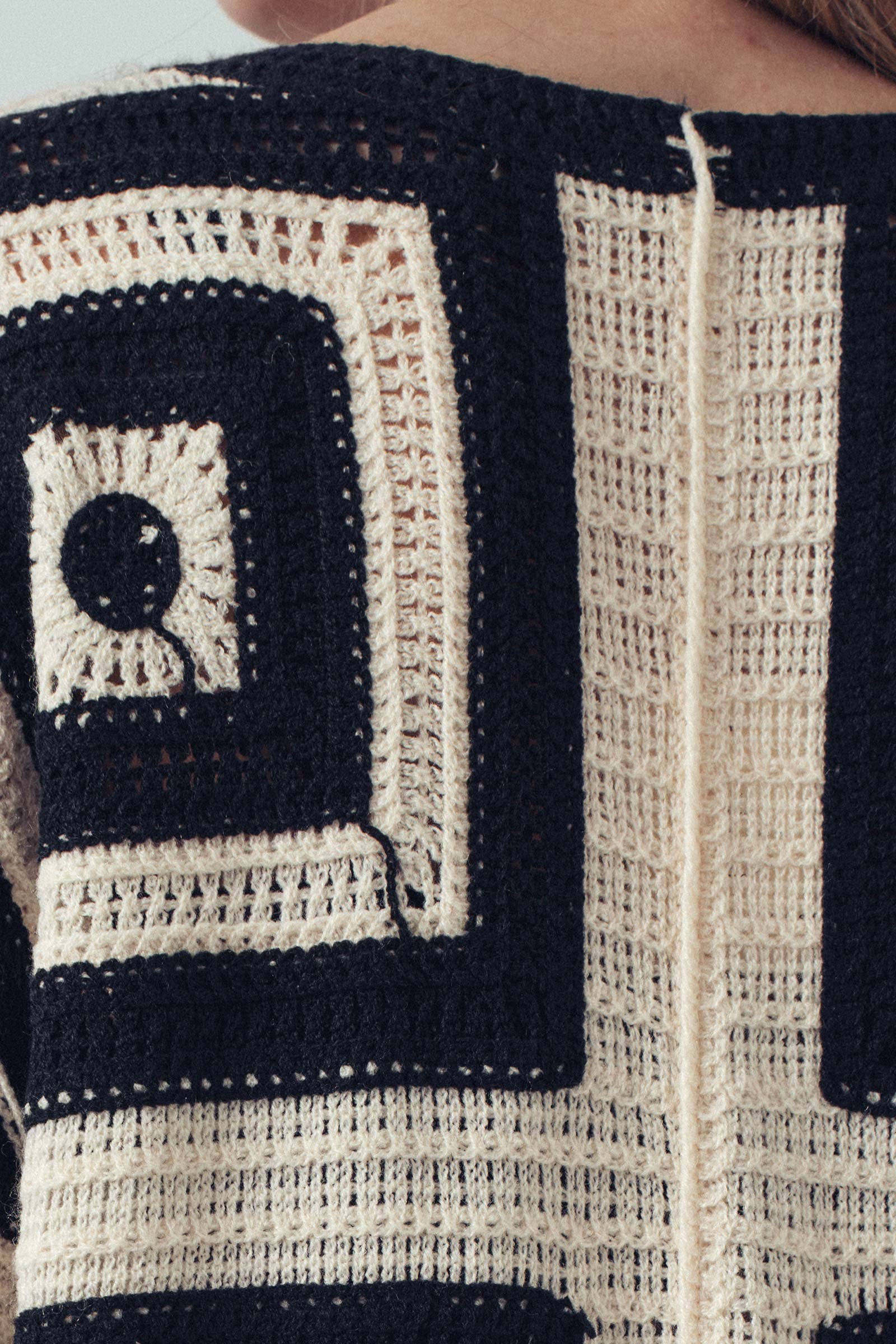 Geometric Granny Square Crochet Open Front Cardigan