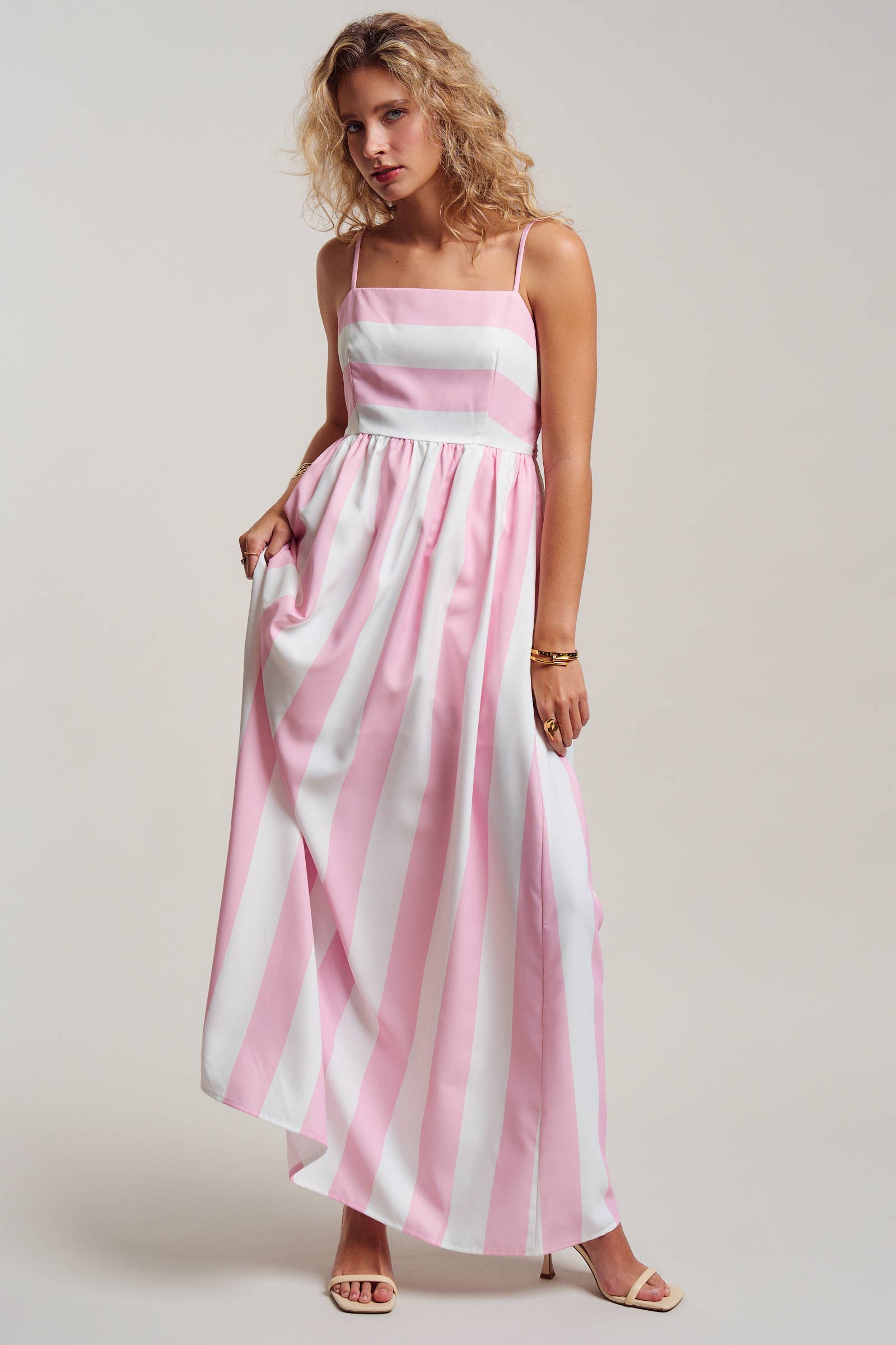 Vertical Stripe Smocked Back Maxi Dress