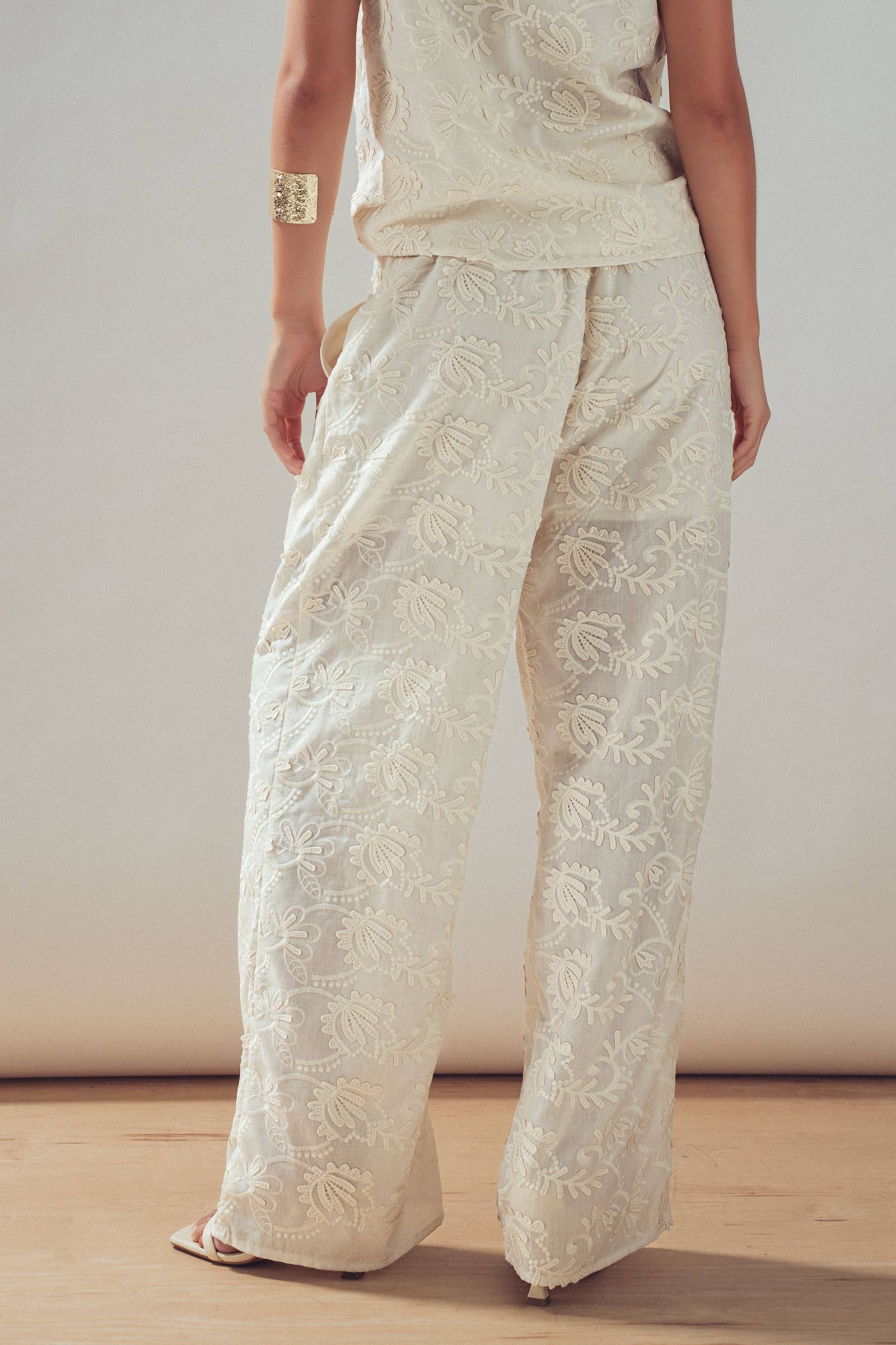 Floral Embroidered Cotton Top And Pant Set