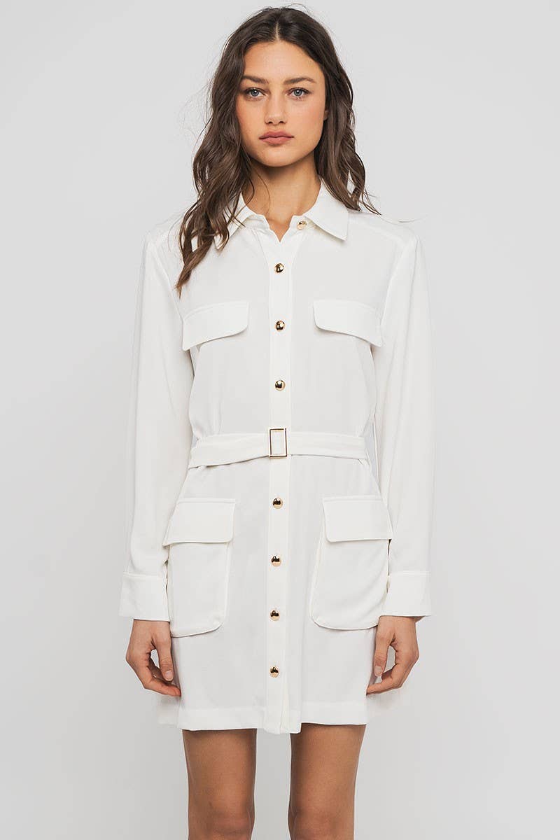 Urban Daizy Gentle Whisper Belted Long Sleeve Mini Shirt Dress Black Dress - Women's (UDZ-DR-00353) – alternate view 17