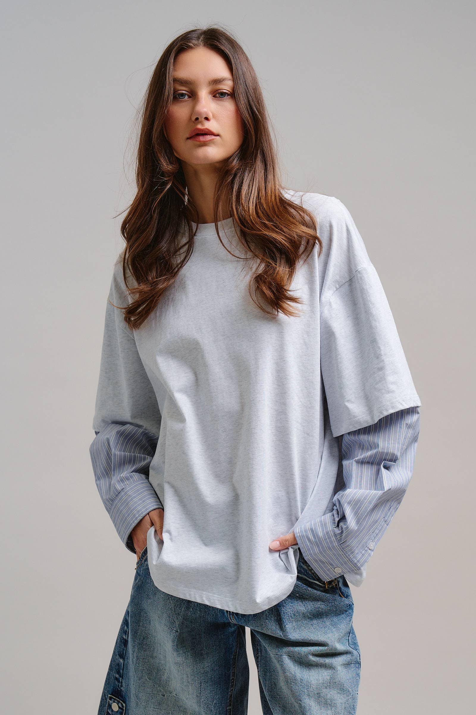 Urban Daizy Oversized Faux Layered Mixed Media Shirt Red Tunic - Women's (UDTP1445-Red) – alternate view 16