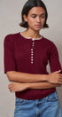 Wool Blend Cable Knit Henley with Contrast Neckline in BURGUNDY - Women's Sweaters | Urban Daizy
