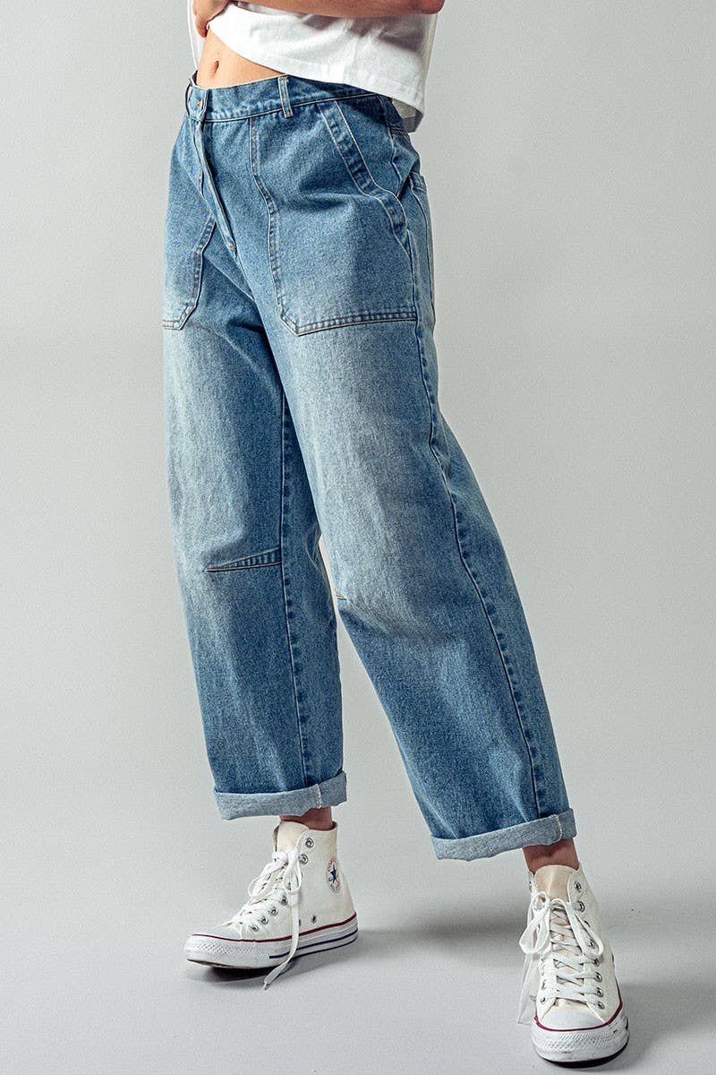 Urban Daizy Engineered Leg Wide Leg Denim Jeans Denim-Blue Lounge Sweatpants/Joggers - Women's (TNDN0284-Denim-Blue) ��� alternate 