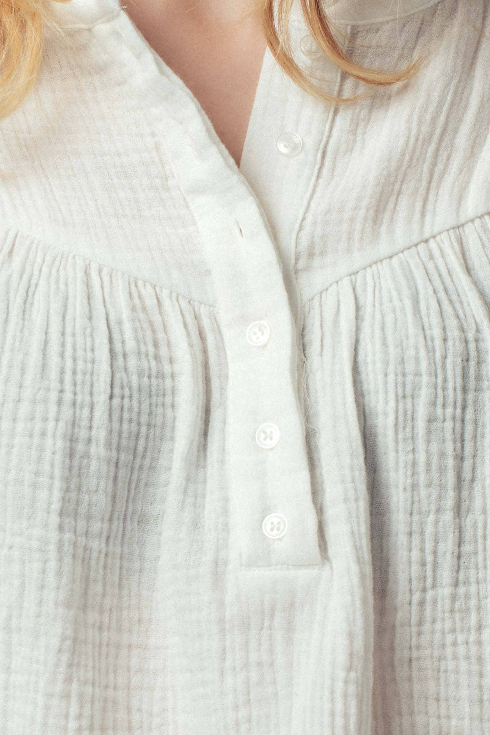 Garment Dyed Cotton Gauze Button Down Top And Shorts Set