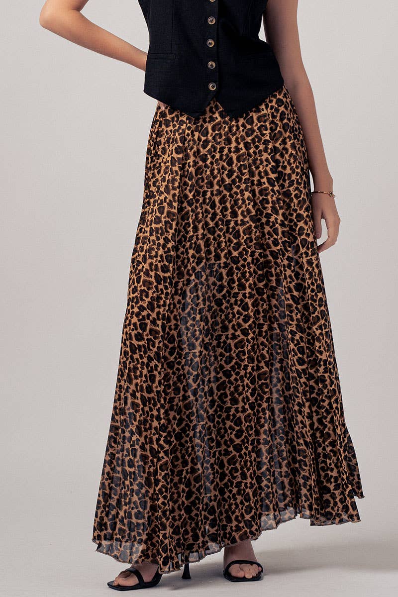 Urban Daizy Sophisticated Leopard Print Pleated Flowy A Line Midi Skirt Leopard Skirt - Women's (UDZ-SK-00074)