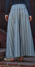 Striped Denim Wide Leg Palazzo Pants Vintage Wash Boho Coast in LT DENIM - Women's Casual Pants | Urban Daizy