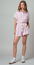 Urban Daizy Striped Tassel-Belt Collared Romper Pink Romper - Women's (UDZ-JR-00069) – alternate view 17