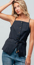 Buttoned Tie-Waist Cami Top in BLACK - Women's Tops | Urban Daizy