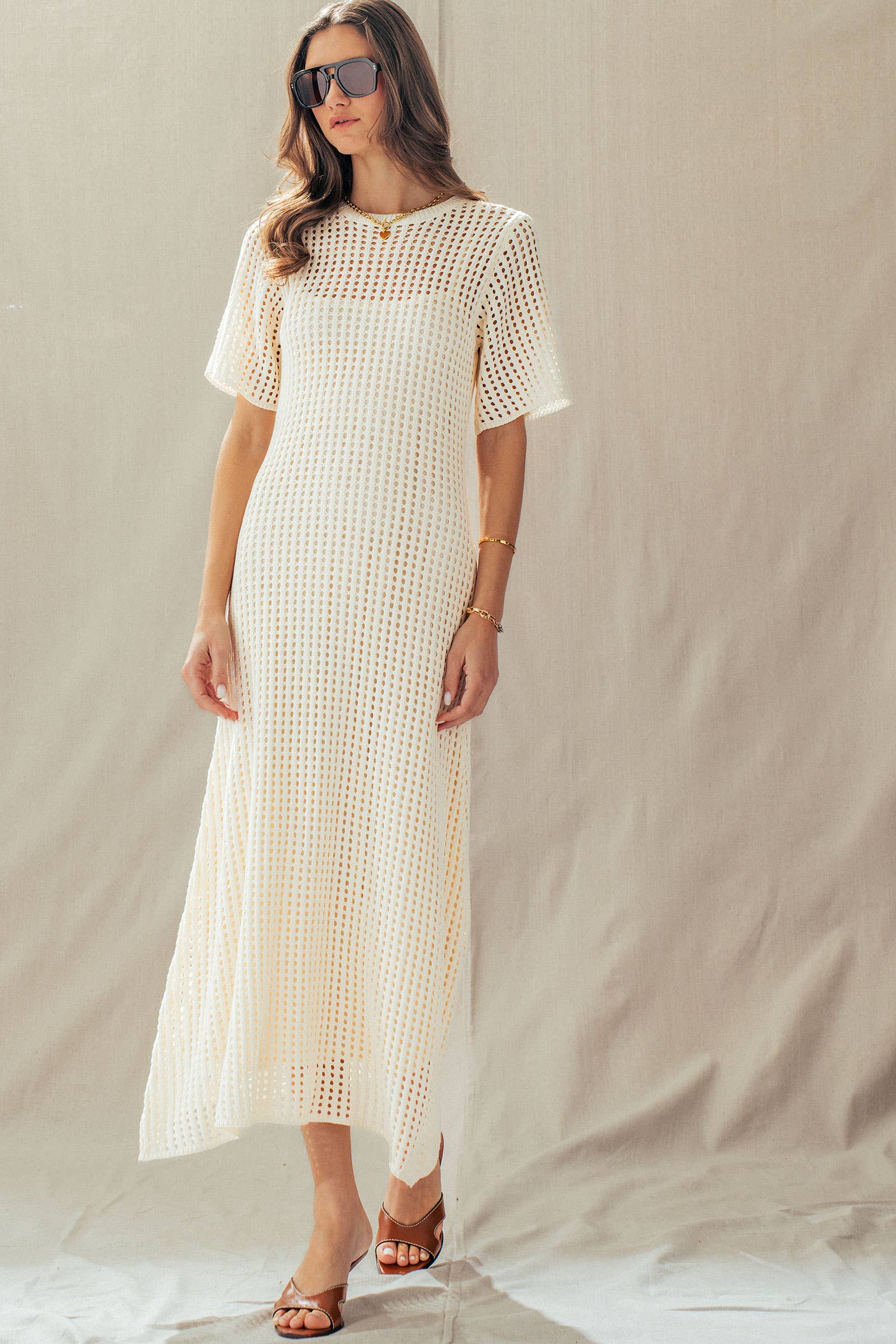 Urban Daizy Cotton Blend Open Knit Maxi Dress Ivory Dress - Women's (UDZ-DR-00532) – alternate view 8