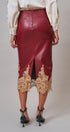 Faux Leather Lace Trim Midi Pencil Skirt in BURGUNDY - Women's Midi Skirts | Urban Daizy