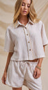 Urban Daizy Striped Scalloped Trim Cropped Shirt Cream Button Down Shirt - Women's (UDZ-TP-01088-Cream) – alternate view 9
