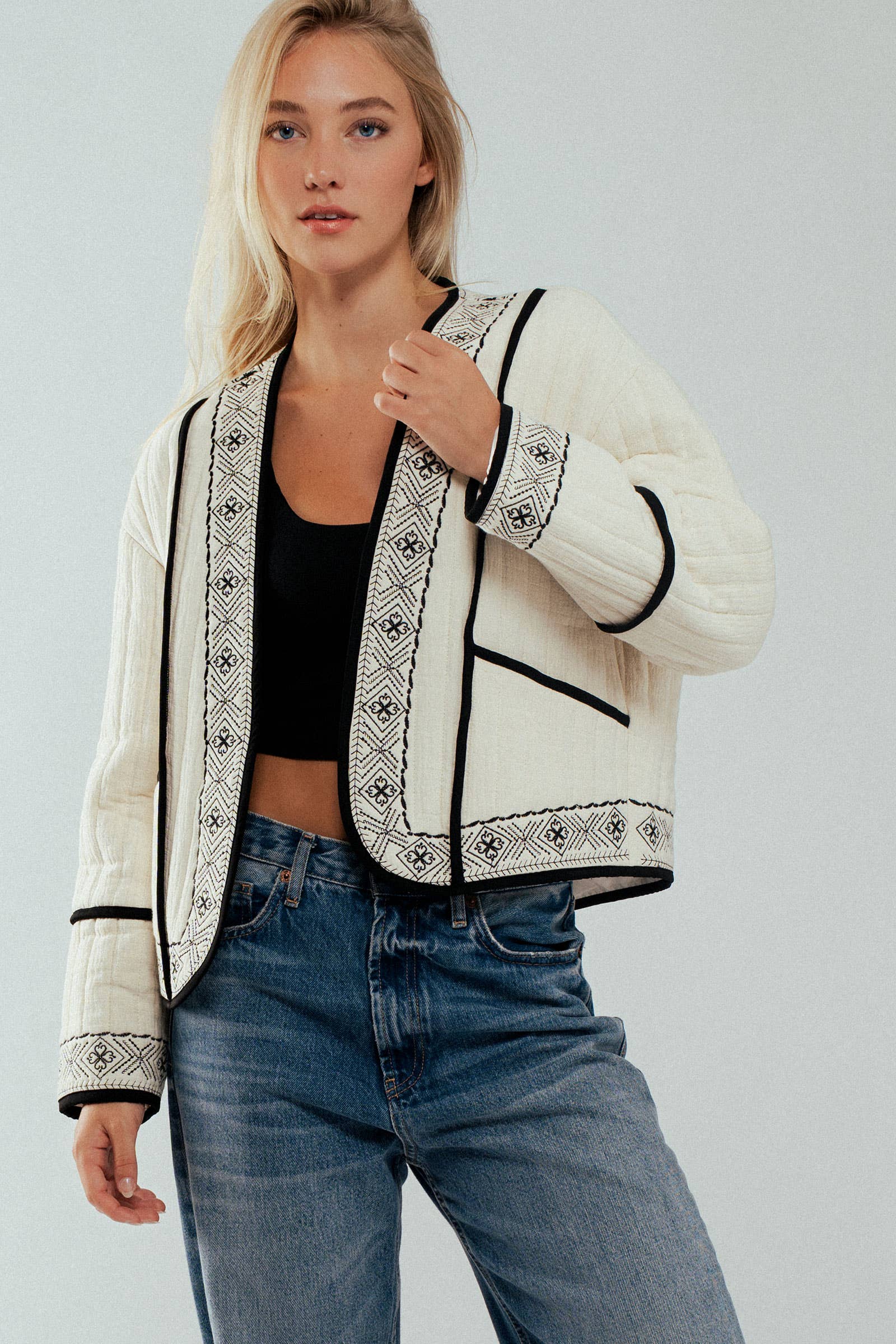 Boho Embroidered Quilted Western Cropped Jacket