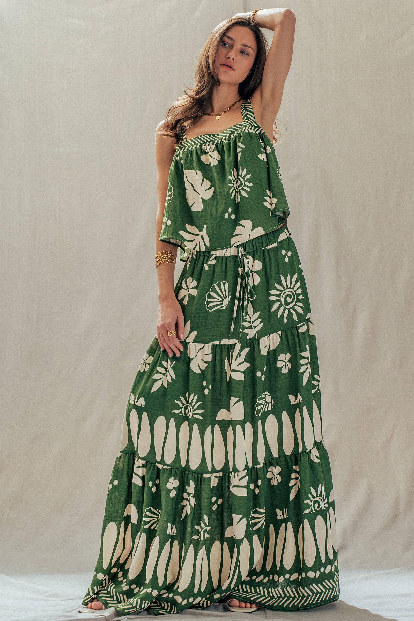 Urban Daizy Tropical Print Tiered Maxi Skirt Set Green Top & Skirt Set - Women's (UDZ-AC-00244-Green) – alternate view 8