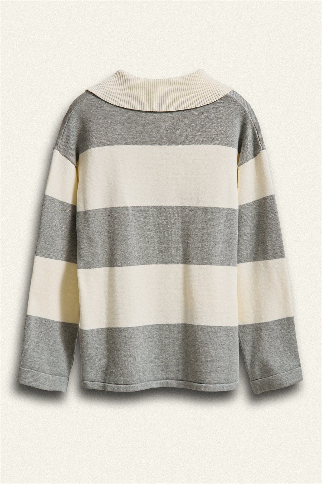 Striped Knit Rugby Polo Sweater in IVORY GREY - Women's Sweaters | Urban Daizy