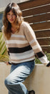 Cabin Stripe V Neck Sweater in TAUPE	 - Women's Sweaters | Urban Daizy