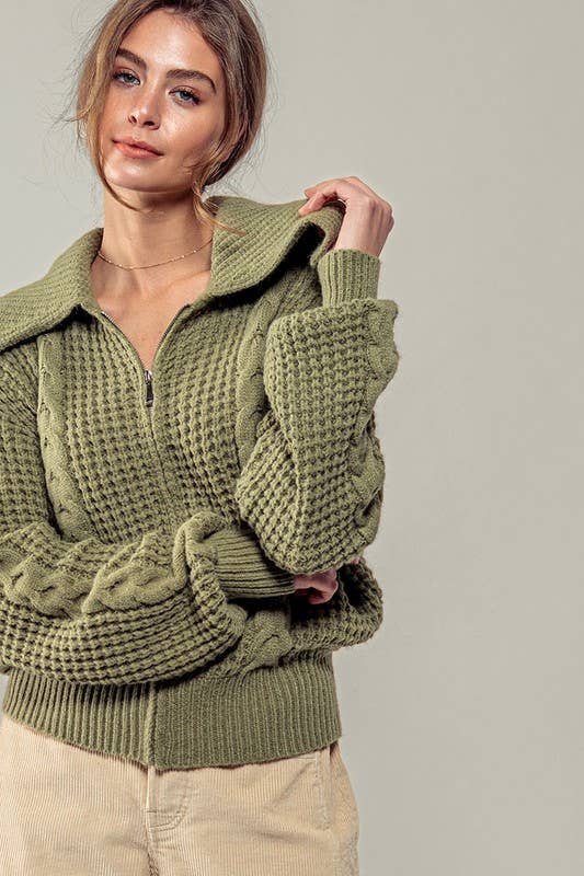 Urban Daizy Textured Cable Knit Sailor Jacket Beige-Buff Jacket - Women's (UDZ-OT-00317) – alternate view 8