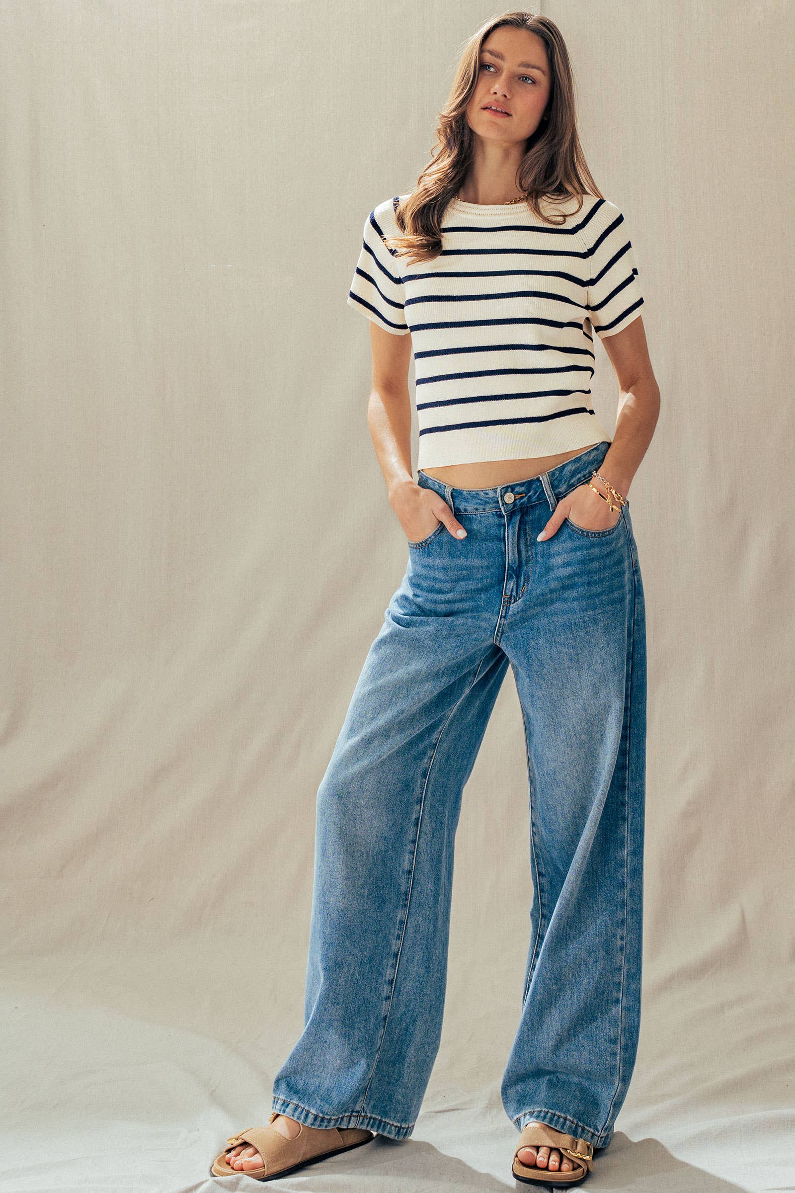 Classic Striped Raglan Sleeve Knit Top