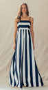 Urban Daizy Vertical Stripe Smocked Back Maxi Dress Ivory-Navy Dress - Women's (UDZ-DR-00526) – alternate view 2