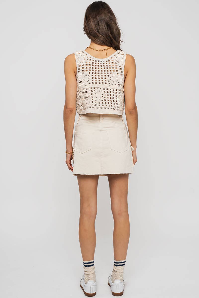 High Rise Raw Hem Utility Pocket Mini Cargo Skirt