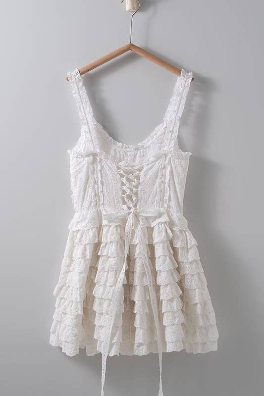 Urban Daizy Tiered Lace Corset Bodice Detail Mini Dress Ivory Dress - Women's (UDZ-DR-00381) – alternate view 3