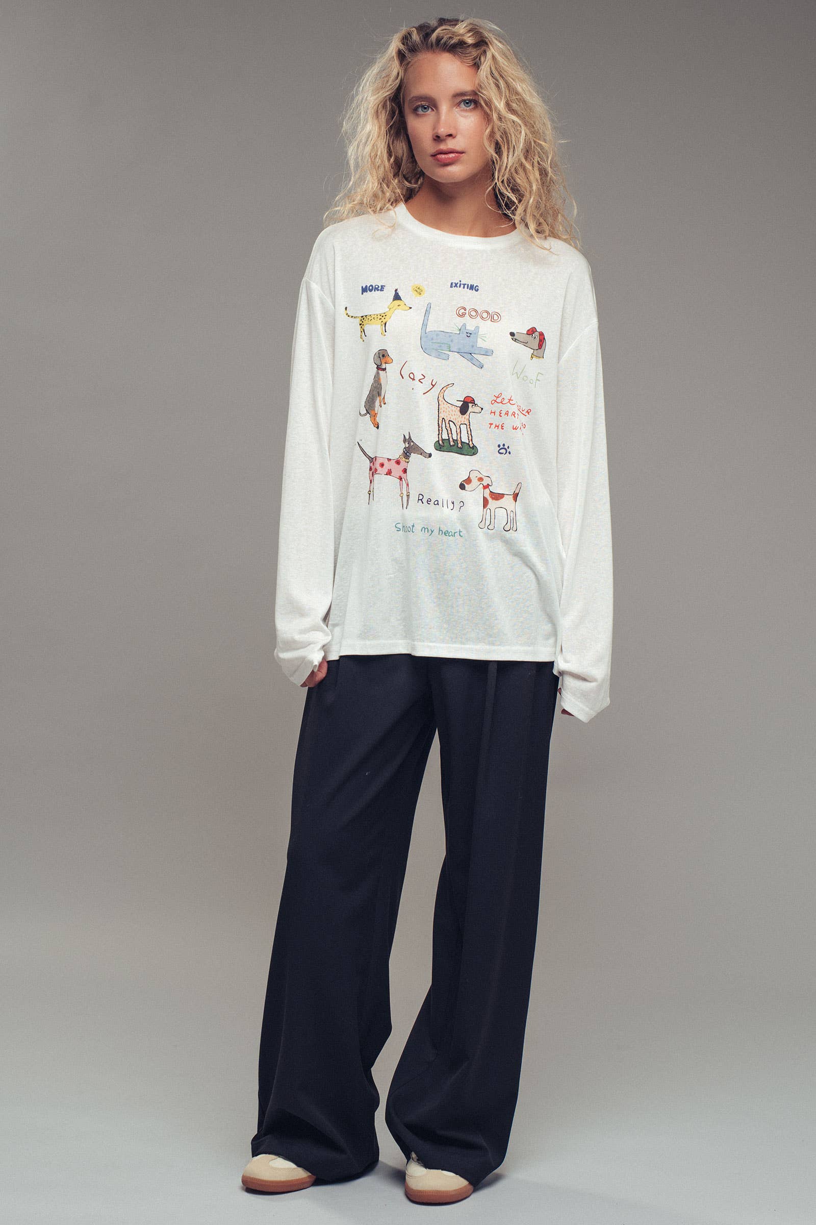Whimsical Dog Graphic Long Sleeve Top
