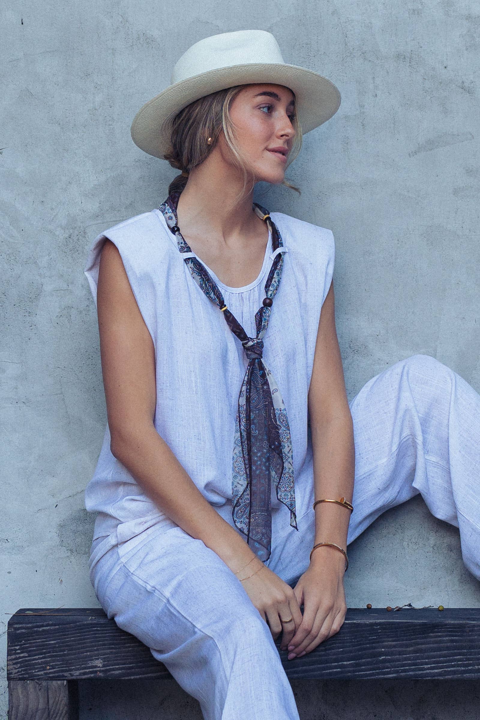 Paisley Scarf Tie Linen Blend Muscle Top