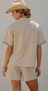 Sweet Cowgirl Boot Stitch Embroidered Shirt in LINEN - Women's Shirts & Blouses | Urban Daizy