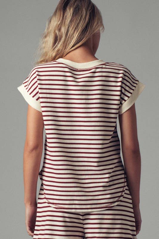 Striped Henley Button-Up Western Top