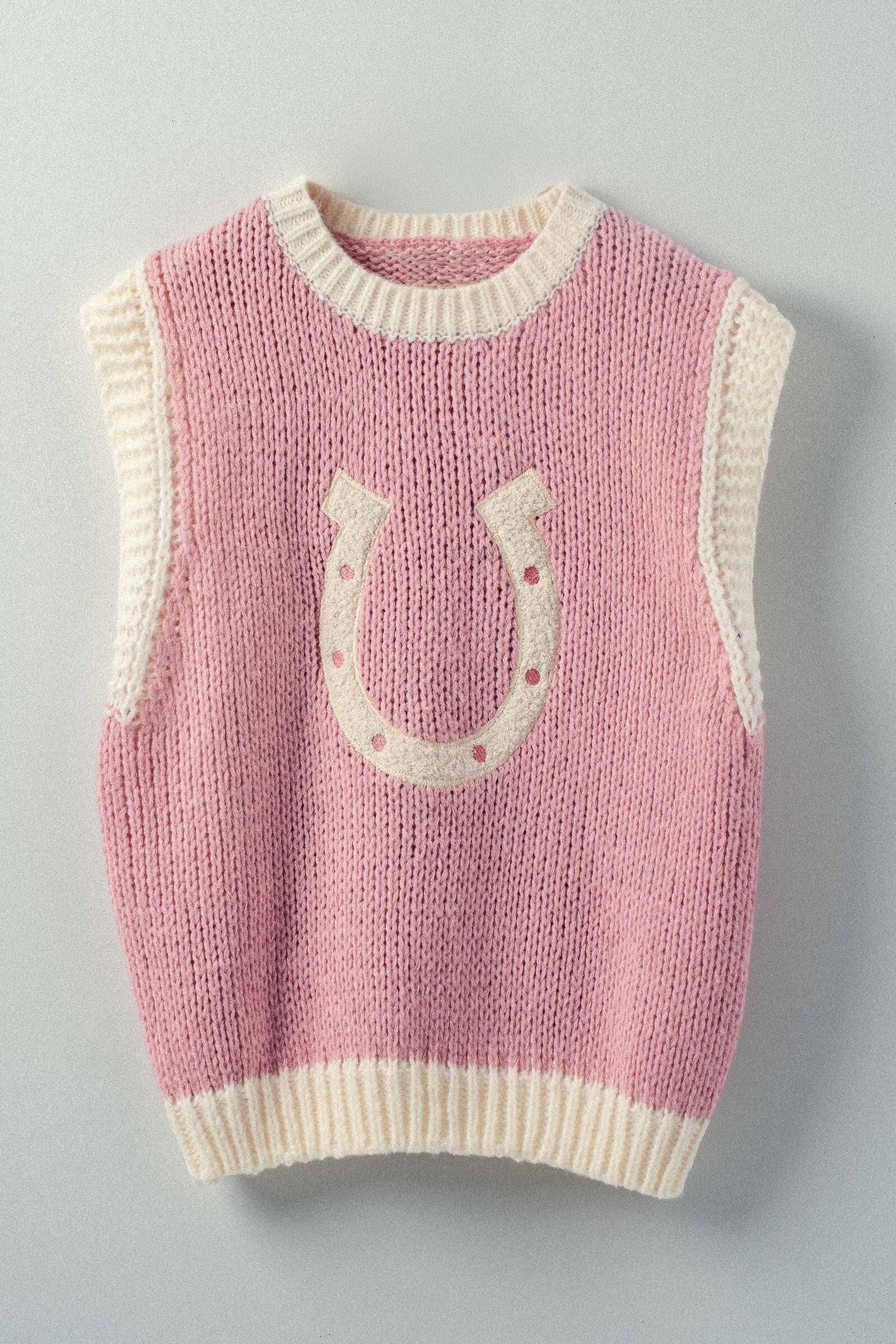 Urban Daizy Western Horseshoe Crochet Knit Ribbed Trim Sweater Vest Mocha Sweater Vest - Women's (UDZ-KN-00574) –…