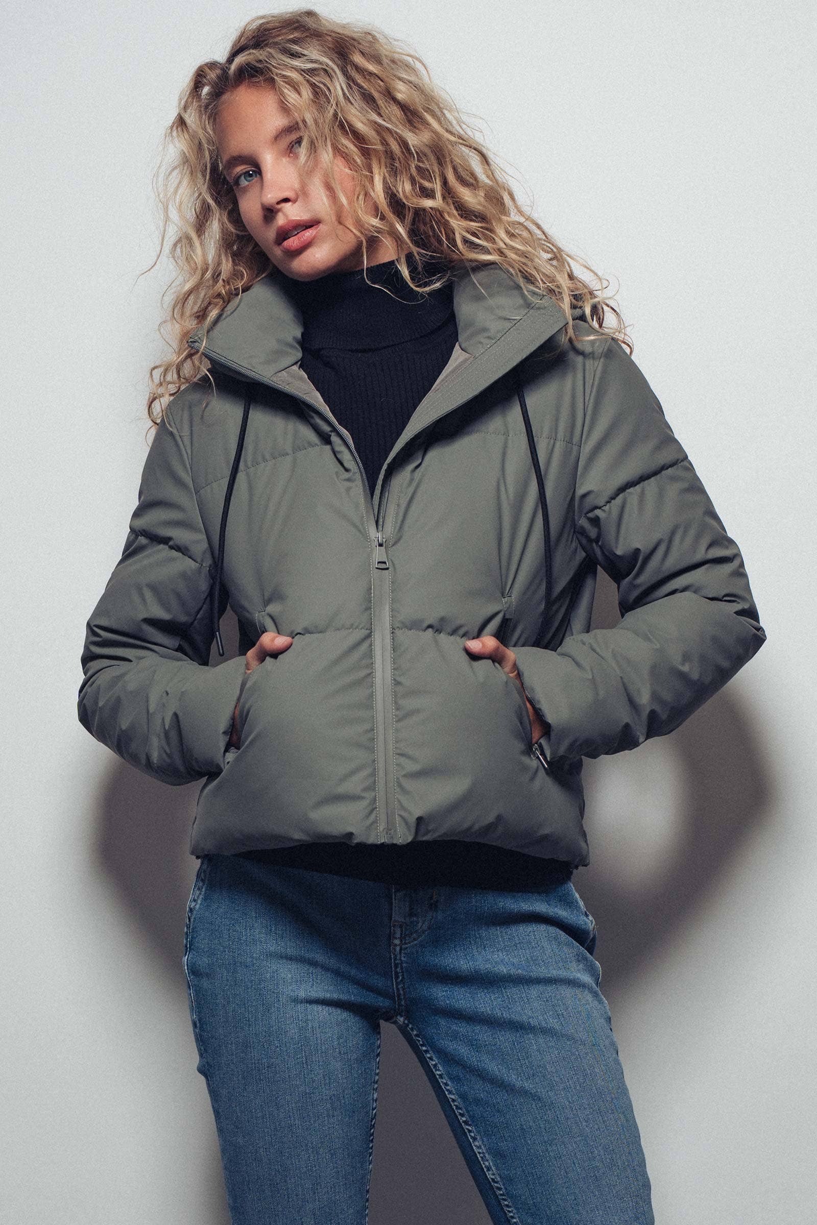 Urban Daizy Cozy Drawstring Hooded Puffer Jacket Black Puffer Jacket - Women's (UDZ-KN-00653) – alternate view 15