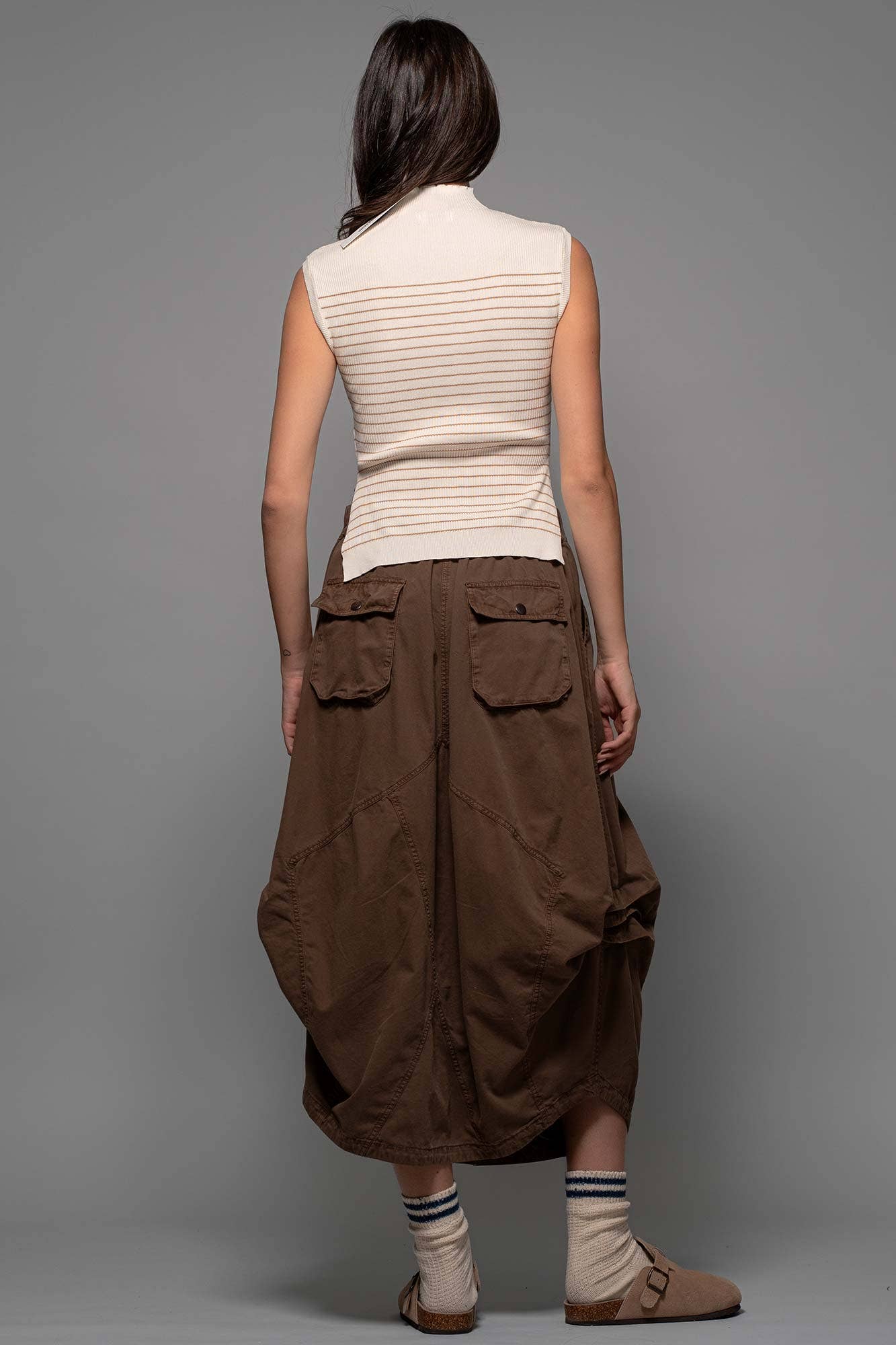 Urban Daizy Striped Ribbed Mock Neck Sleeveless Top Lt-Khaki Knit Top - Women's (UDZ-PT-00352) – alternate view 7