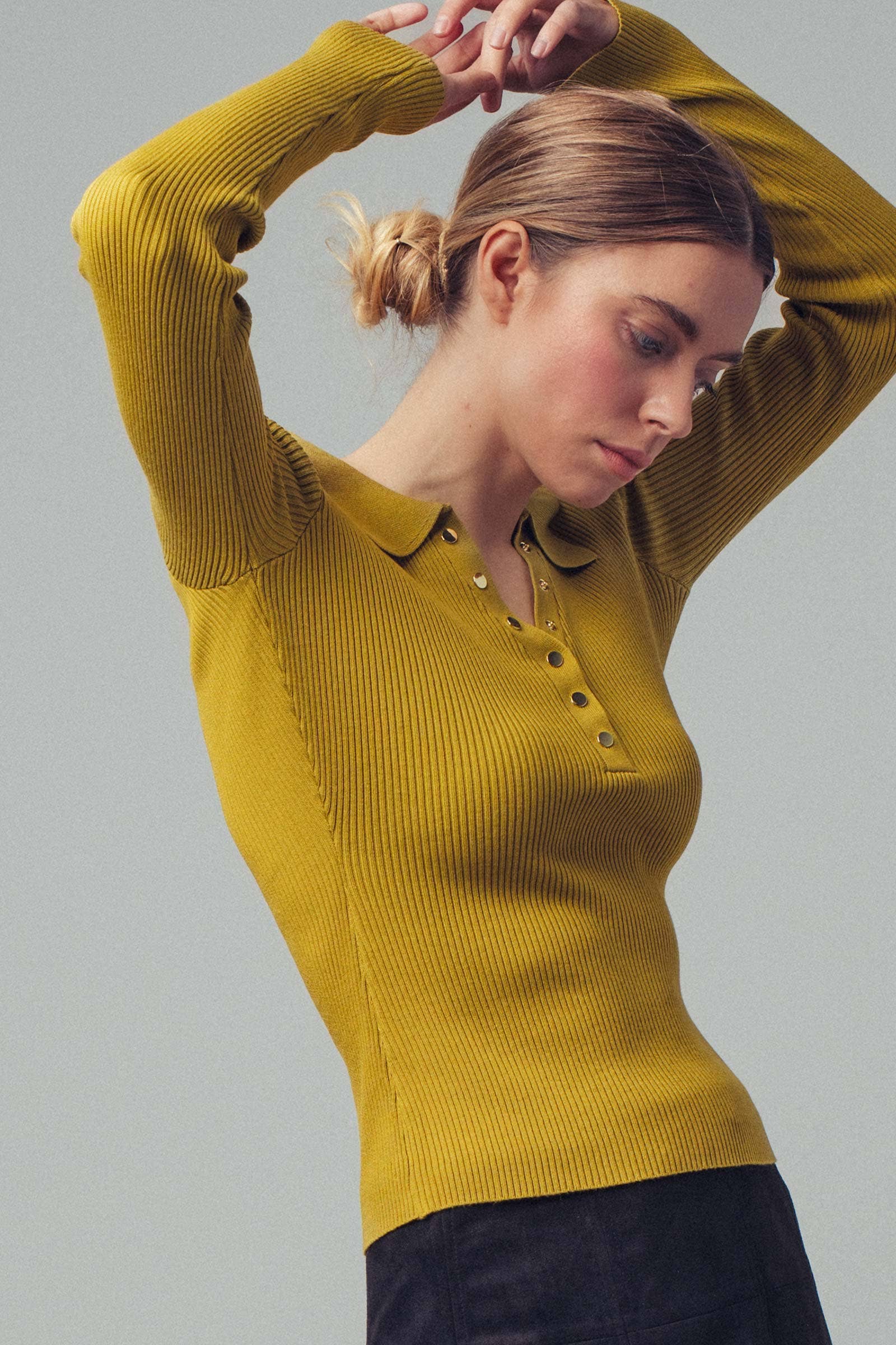 Urban Daizy Classic Fitted Ribbed Knit Polo Sweater Brown Knit Sweater - Women's (UDZ-KN-00657) – alternate view 14