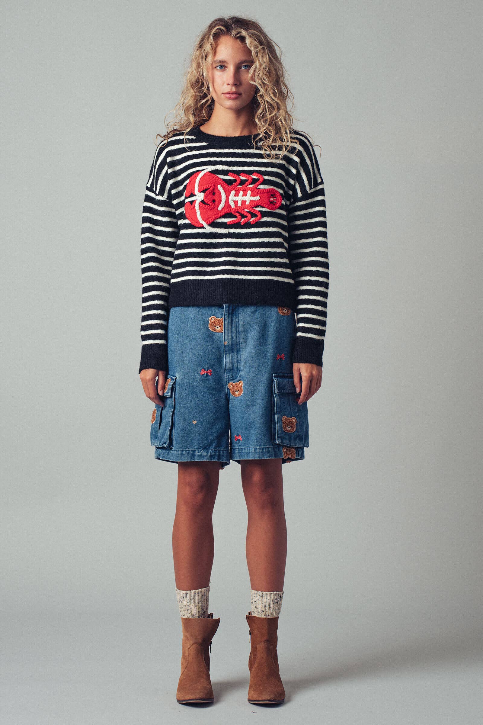 Urban Daizy Embroidered Red Lobster Nautical Statement Sweater Ivory Knit Sweater - Women's (UDZ-KN-00600) – alternate…