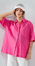 Urban Daizy Oversized Cotton Button-Up Shirt Magenta Button Down Shirt - Women's (UDZ-TP-00558)