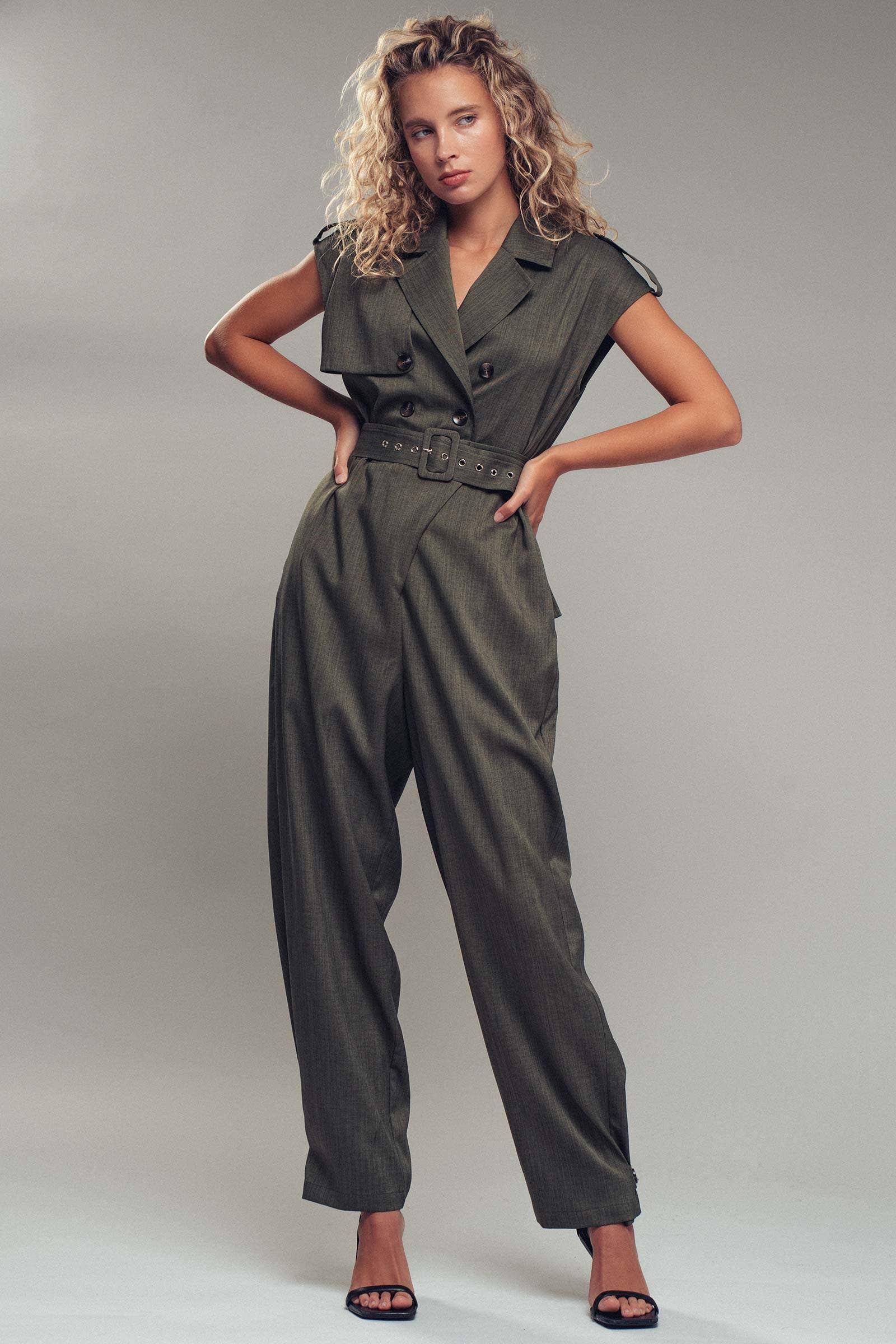 Urban Daizy Double-Breasted Belted Jumpsuit Taupe Jumpsuit - Women's (UDZ-KN-00654) – alternate view 5