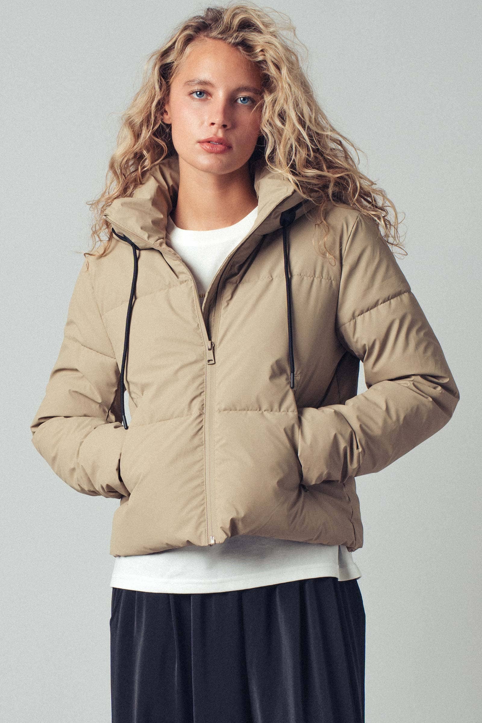Urban Daizy Cozy Drawstring Hooded Puffer Jacket Black Puffer Jacket - Women's (UDZ-KN-00653) – alternate view 6