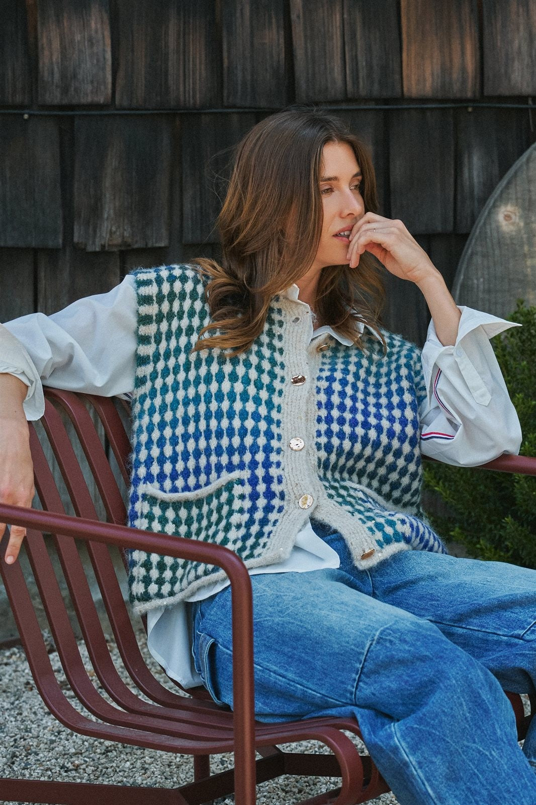 Popcorn Knit Button Front Sweater Vest Wool Blend in GREEN - Women's Sweater Vests | Urban Daizy