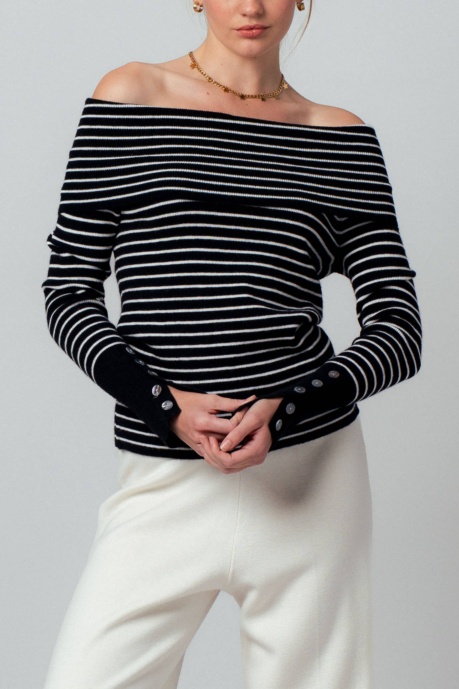Off-Shoulder Striped Knit Top