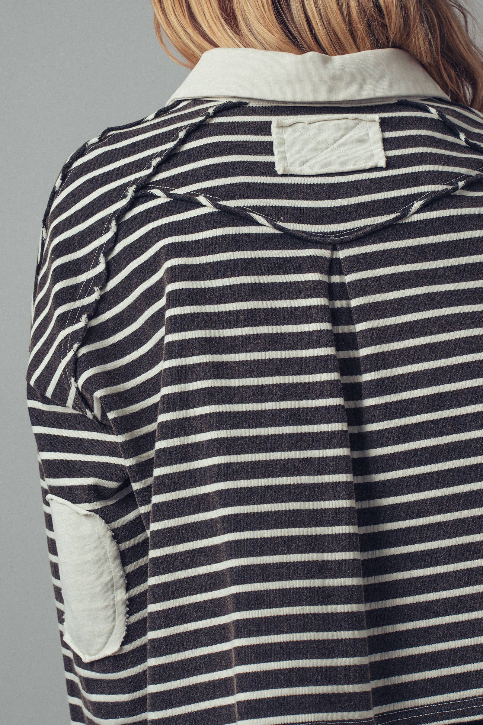 Urban Daizy Playful Cropped Stripe Cotton Top Black-White Polo - Women's (UDZ-PT-00355) – alternate view 5