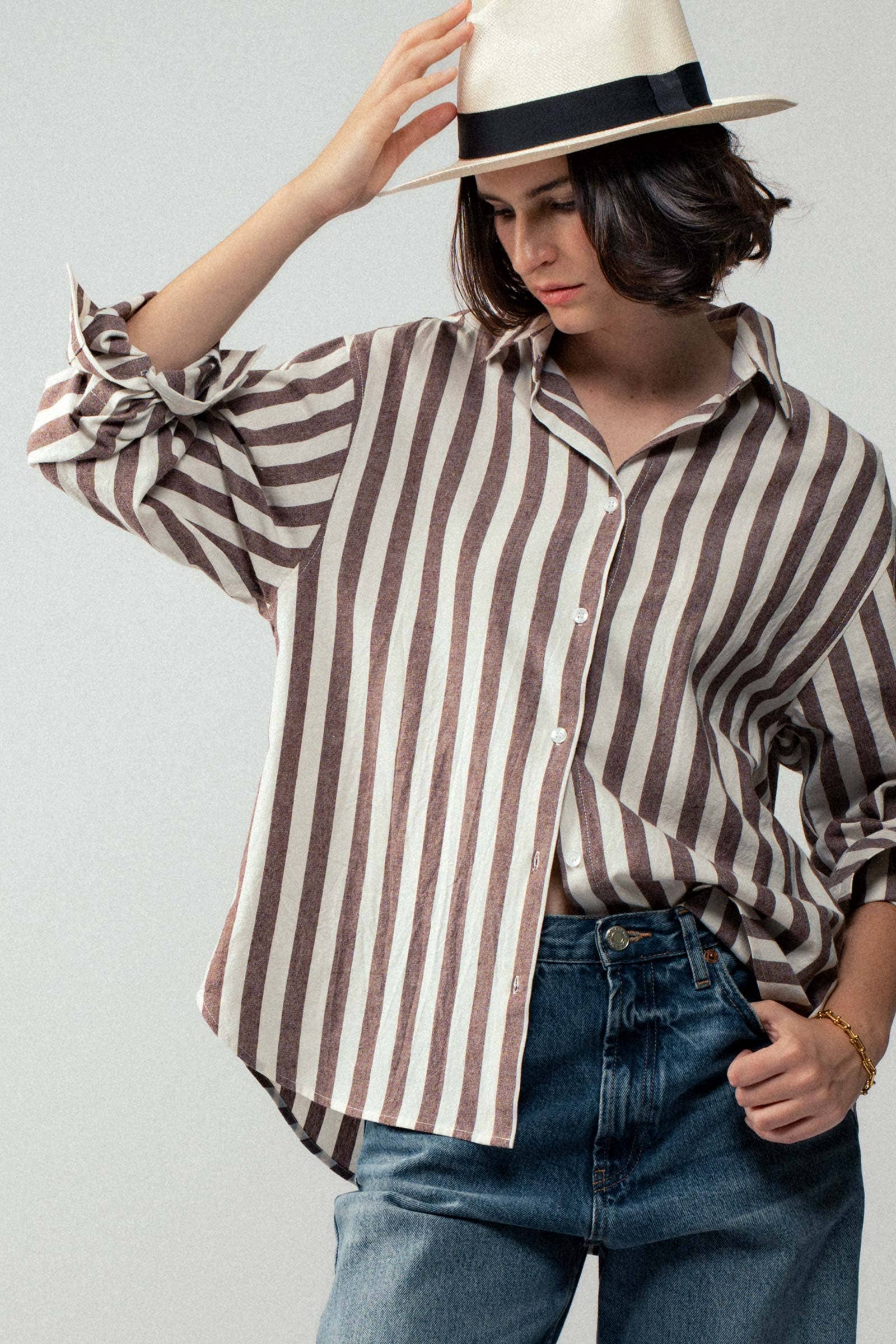 Urban Daizy Oversized Stripe Button Down Collared Shirt Blue Button Down Shirt - Women's (UDZ-TP-00759) – alternate view 13