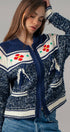 Urban Daizy Floral Yoke Zip-Up Knit Cardigan Navy-Multi Cardigan - Women's (UDZ-TP-00814) – alternate view 4
