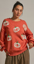 Pumpkin Embroidered Crew Neck Sweater in RUST - Women's Sweaters | Urban Daizy