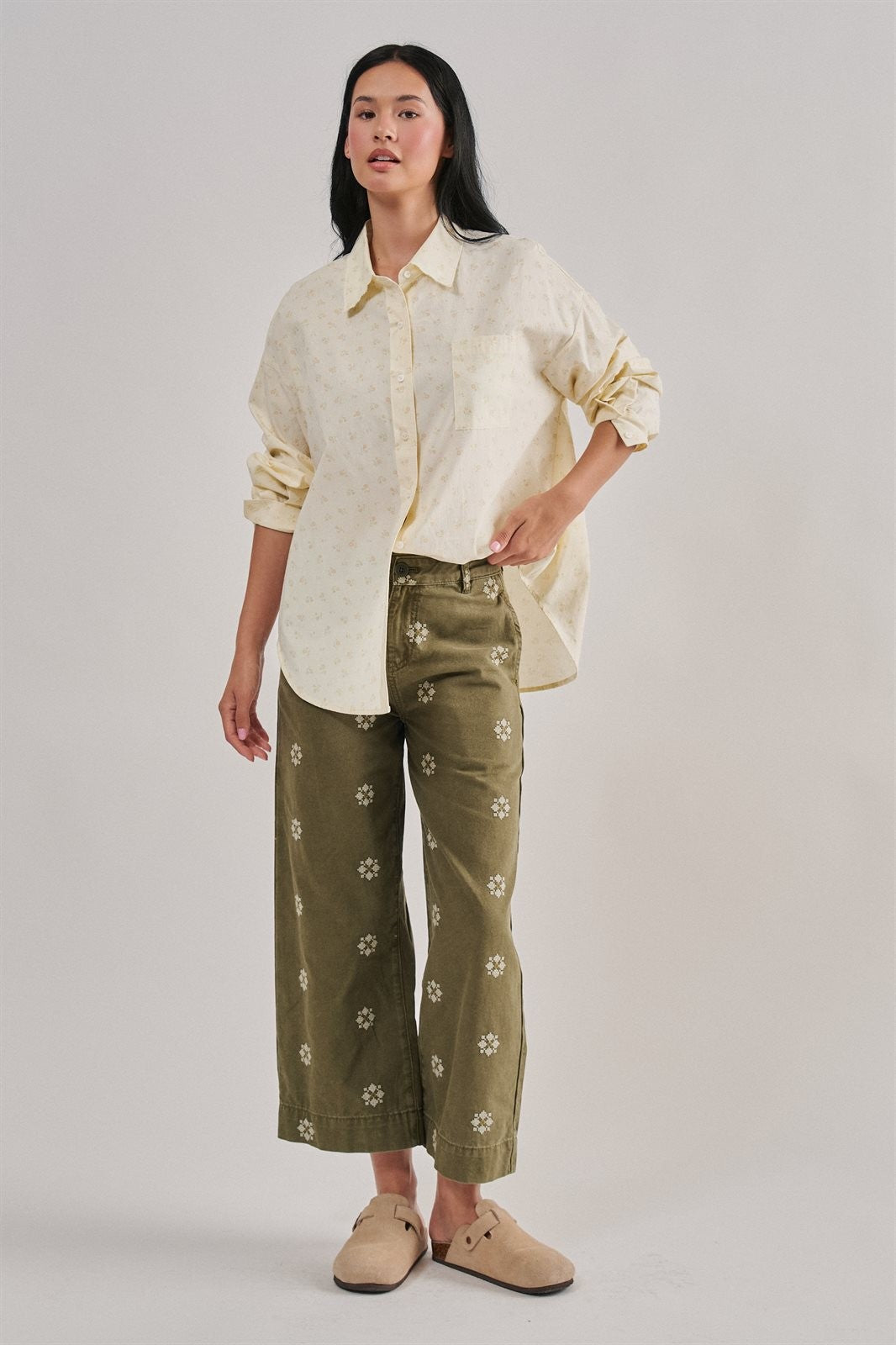 Soft Meadow Button-Down Shirt in CREAM - Women's Shirts & Blouses | Urban Daizy