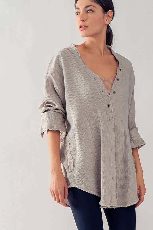 Urban Daizy PREMIUM SOFT FRAYED HEM GAUZE VINTAGE WASHED SHIRT Forest-Green Button Down Shirt - Women's (UDZ-TP-00225) –…