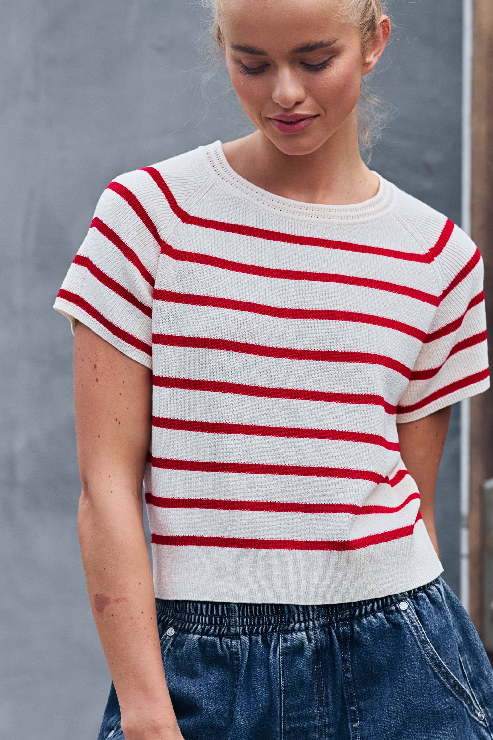 Classic Striped Raglan Sleeve Knit Top