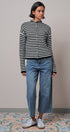 Striped Polo Collar Button Sweater with Rolled Edges in IVORY BLACK - Women's Cardigans & Shrugs | Urban Daizy